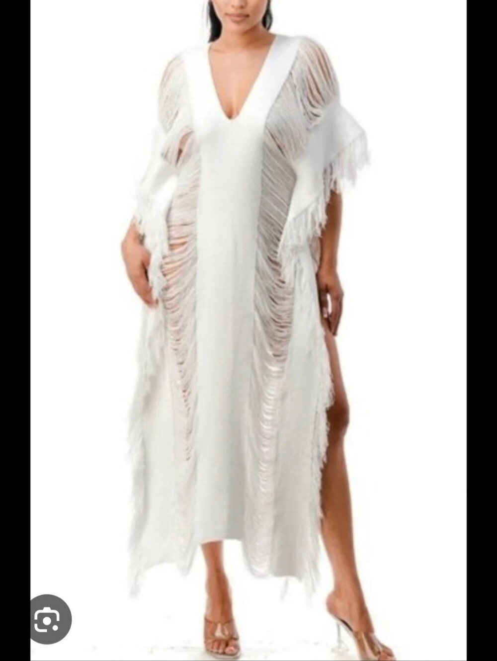 White Fringe Knit Sleeveless Duster